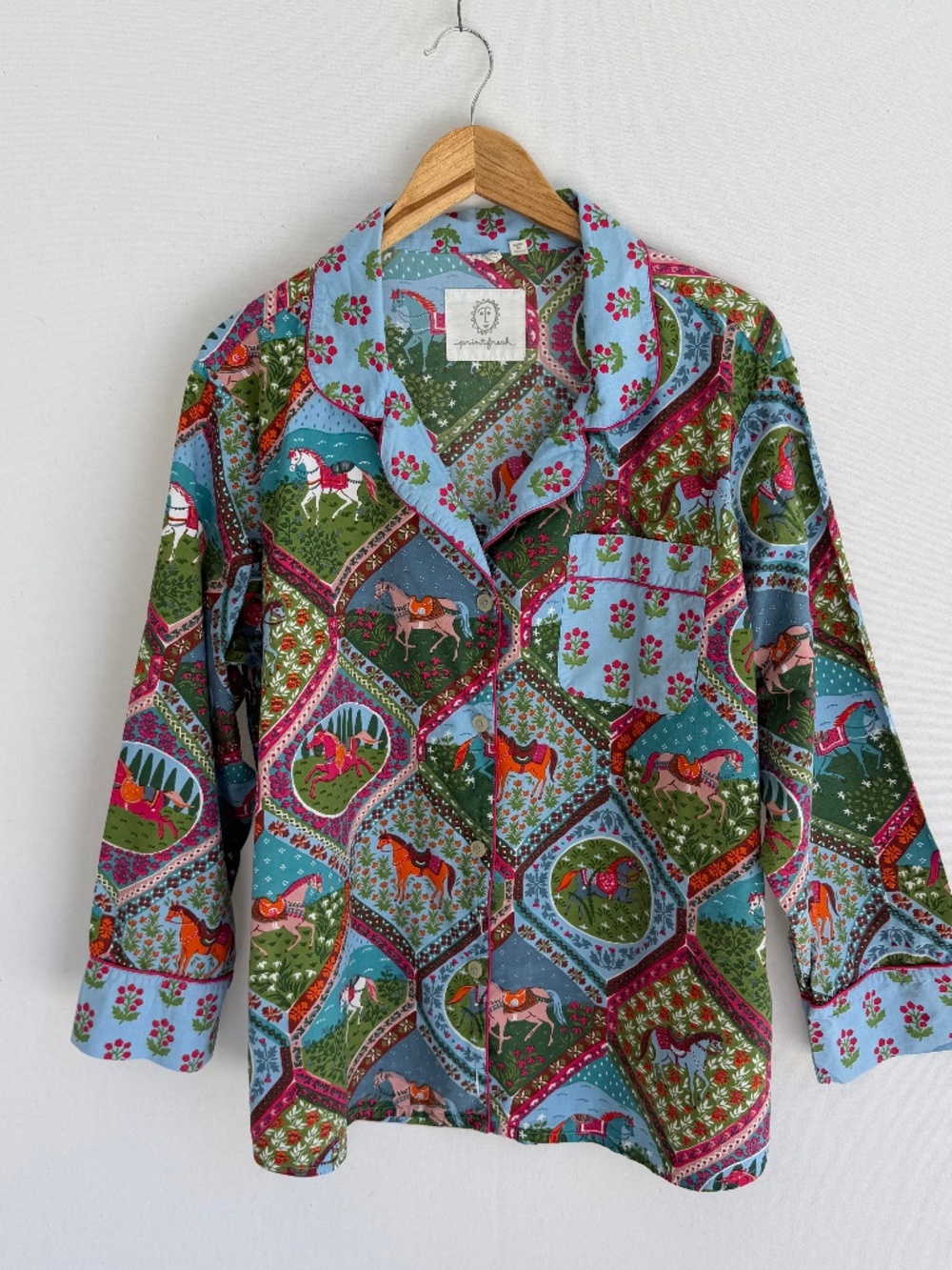 PRINT FRESH Women’s 2X High Horse Print Long Sleeve Pajama Top